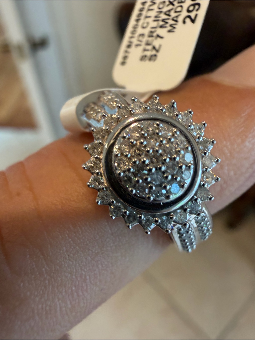 Sterling Silver White .33 Ctw Nwt Sunburst Ring
